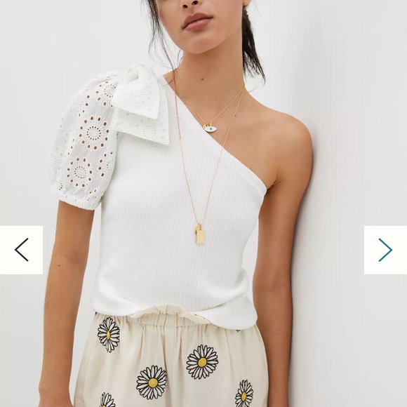 Anthropologie Porridge Eyelet Bow One Shoulder Top - Picture 1 of 6